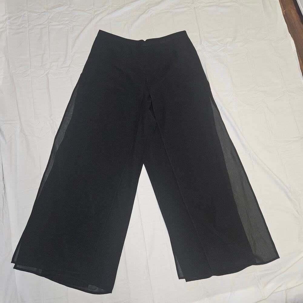 Conrad C Collection Wide Leg Dress Pant Women 16 Black Sheer Overlay Dressy Chic
